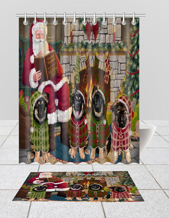 Christmas Cozy Holiday Fire Tails German Shepherd Dogs Bath Mat and Shower Curtain Combo