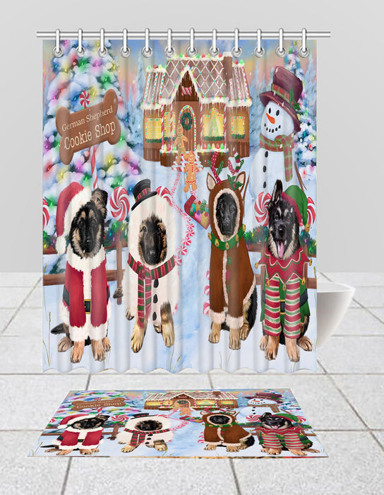 Holiday Gingerbread Cookie German Shepherd Dogs  Bath Mat and Shower Curtain Combo