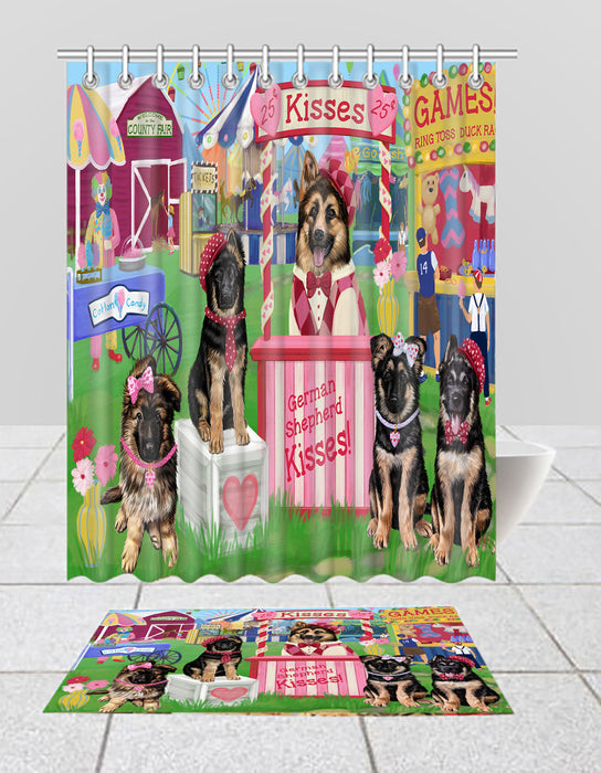 Carnival Kissing Booth German Shepherd Dogs  Bath Mat and Shower Curtain Combo
