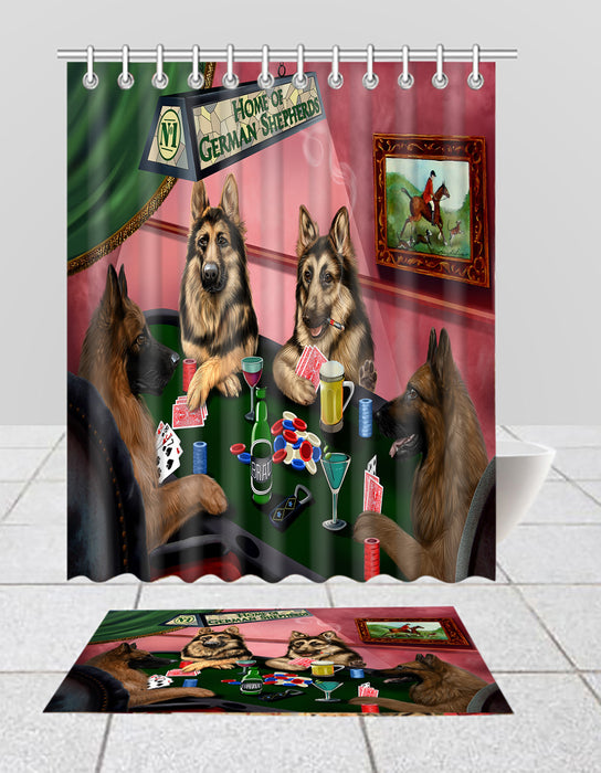 Home of  German Shepherd Dogs Playing Poker Bath Mat and Shower Curtain Combo