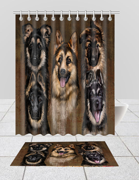 Rustic German Shepherd Dogs  Bath Mat and Shower Curtain Combo