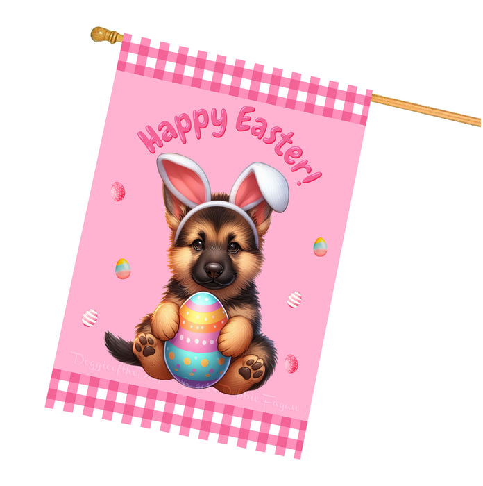 German Shepherd Dog Easter Day House Flags with Multi Design - Double Sided Easter Festival Gift for Home Decoration  - Holiday Dogs Flag Decor 28" x 40"