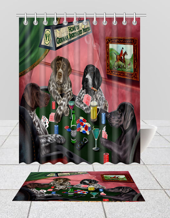 Home of  German Shorthaired Pointer Dogs Playing Poker Bath Mat and Shower Curtain Combo