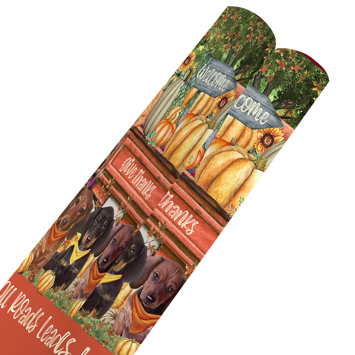 All Roads Lead to Home Orange Truck Harvest Fall Pumpkin Dachshund Dogs Gift Wrapping Paper 58"x 23"