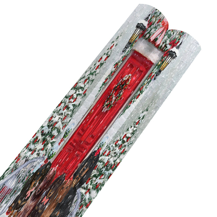 Christmas Holiday Welcome Red Door Dachshund Dogs Gift Wrapping Paper 58"x 23"
