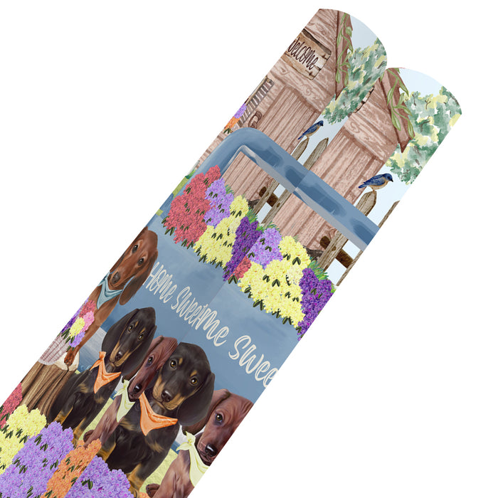 Rhododendron Home Sweet Home Garden Blue Truck Dachshund Dogs Gift Wrapping Paper 58"x 23"
