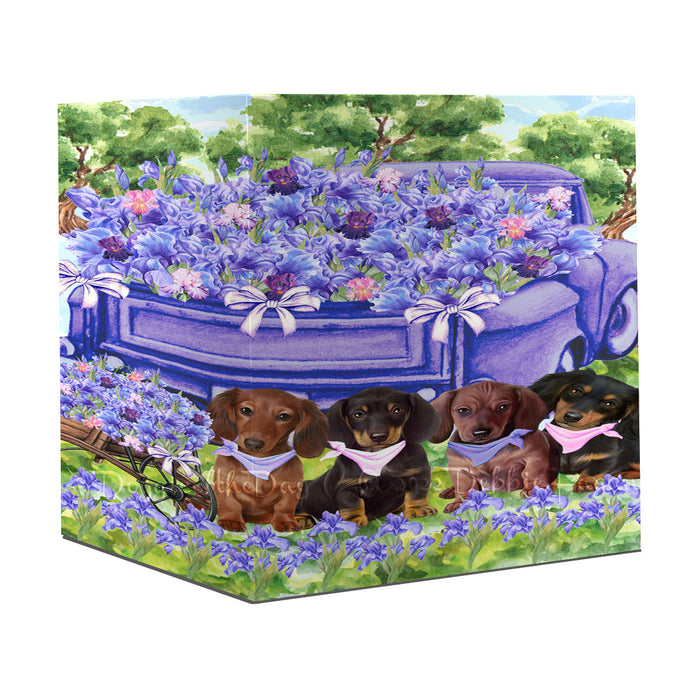 Iris Purple Truck Dachshund Dogs Basket Quilt Bed Coverlet Bedspread Pillow, Mug, Blanket, Canvas