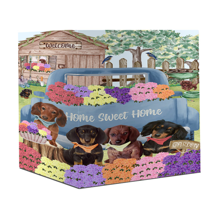 Rhododendron Home Sweet Home Garden Blue Truck Dachshund Dogs Gift Wrapping Paper 58"x 23"