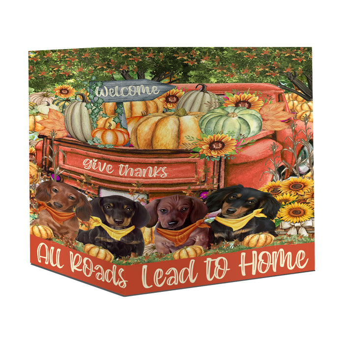 All Roads Lead to Home Orange Truck Harvest Fall Pumpkin Dachshund Dogs Gift Wrapping Paper 58"x 23"