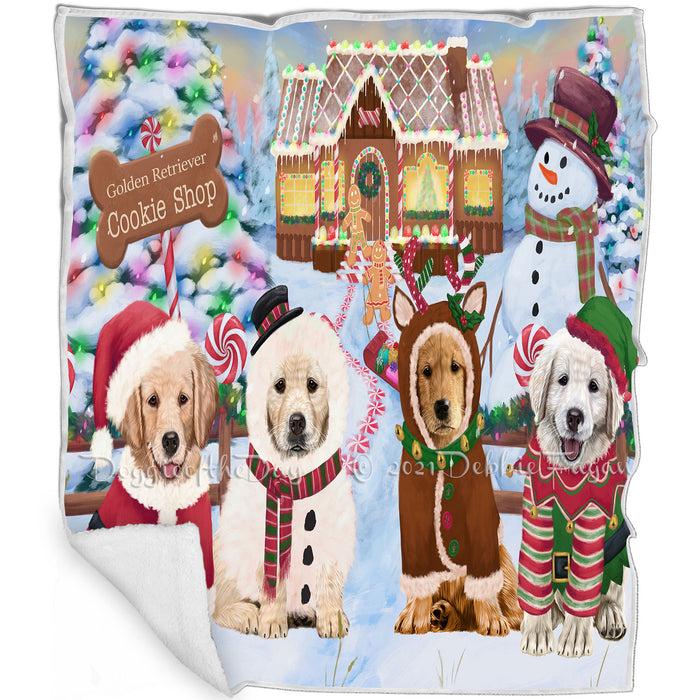 Holiday Gingerbread Cookie Shop Golden Retrievers Dog Blanket BLNKT127029