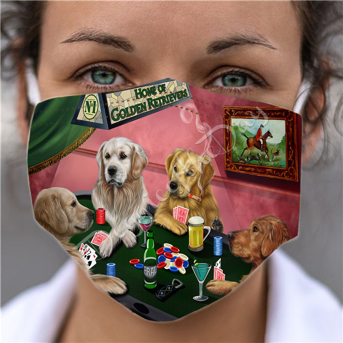 Home of Golden Retriever Dogs Playing Poker Face Mask FM49795