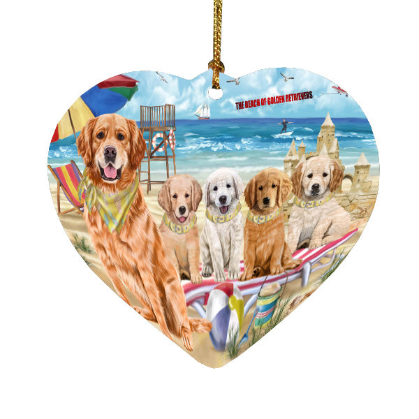 Pet Friendly Beach Golden Retriever Dogs Heart Christmas Ornament HPORA58860
