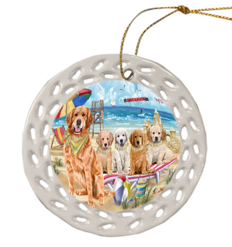 Pet Friendly Beach Golden Retriever Dogs  Doily Ornament DPOR58511