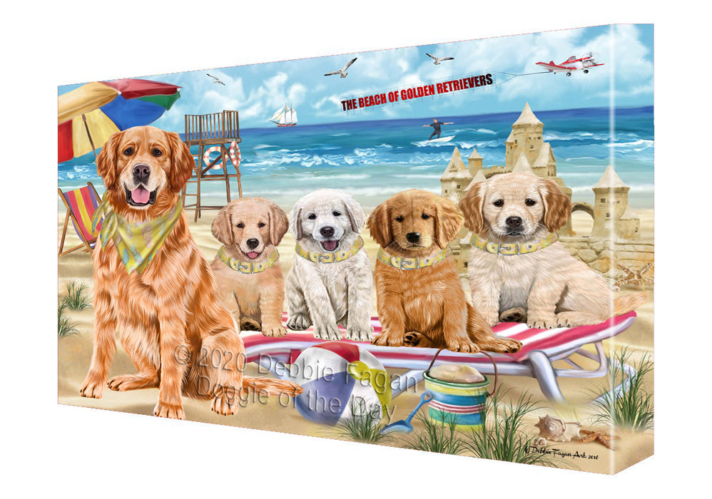 Pet Friendly Beach Golden Retriever Dogs Canvas Wall Art - Premium Quality Ready to Hang Room Decor Wall Art Canvas - Unique Animal Printed Digital Painting for Decoration