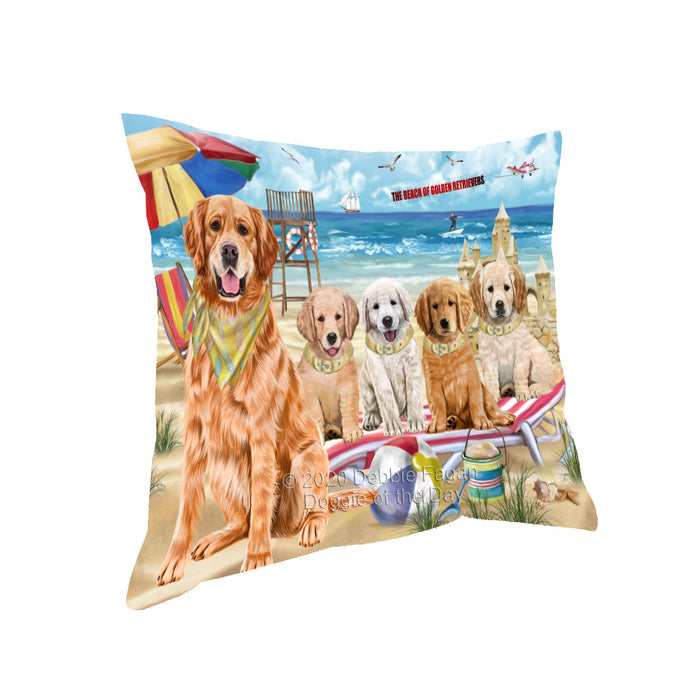Pet Friendly Beach Golden Retriever Dogs Pillow with Top Quality High-Resolution Images - Ultra Soft Pet Pillows for Sleeping - Reversible & Comfort - Ideal Gift for Dog Lover - Cushion for Sofa Couch Bed - 100% Polyester