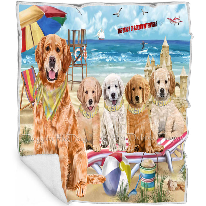 Pet Friendly Beach Golden Retriever Dogs Blanket BLNKT142505