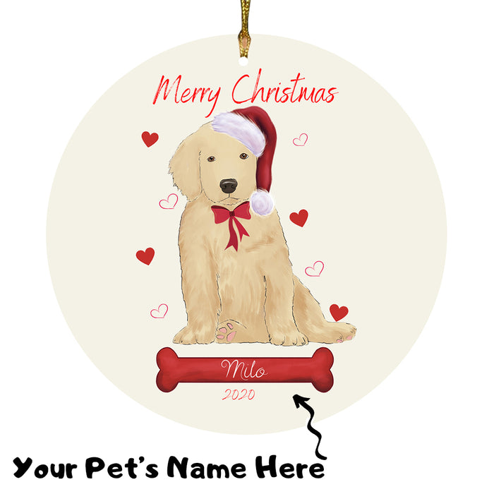 Personalized Merry Christmas  Golden Retriever Dog Christmas Tree Round Flat Ornament RBPOR58958
