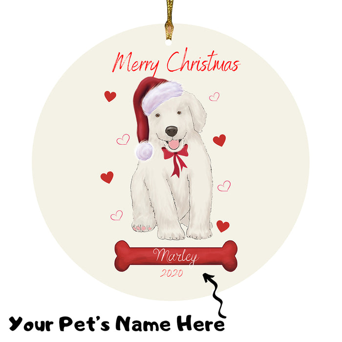 Personalized Merry Christmas  Golden Retriever Dog Christmas Tree Round Flat Ornament RBPOR58959