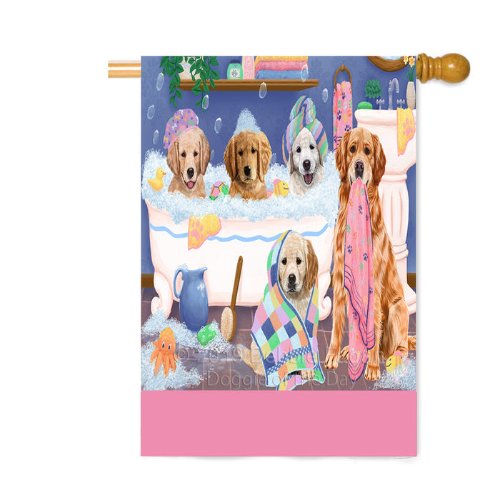 Personalized Rub A Dub Dogs In A Tub Golden Retriever Dogs Custom House Flag FLG64342