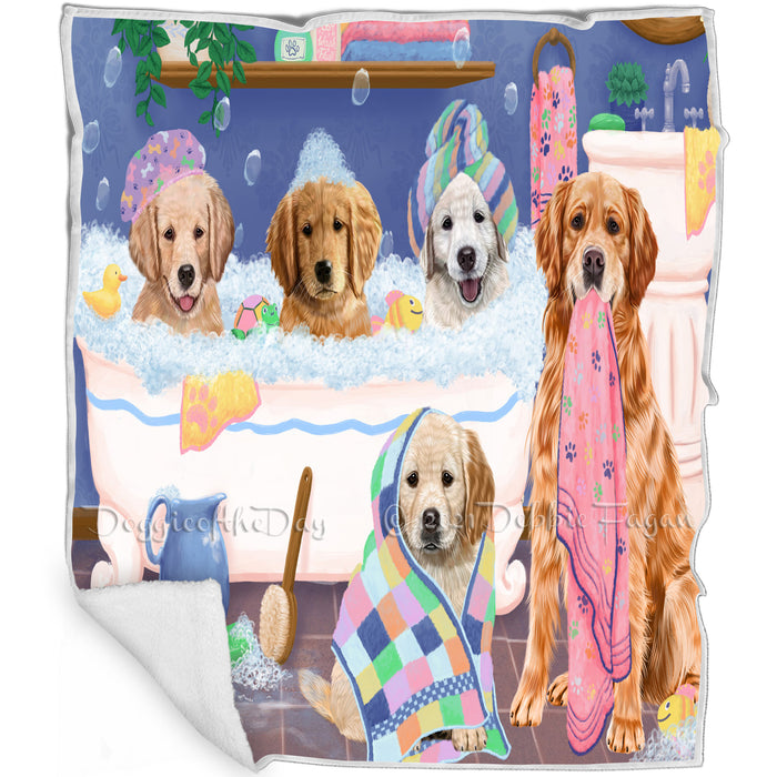 Rub A Dub Dogs In A Tub Golden Retrievers Dog Blanket BLNKT130530