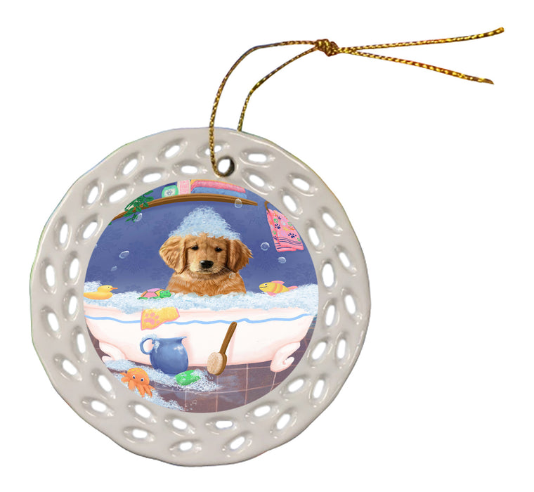 Rub A Dub Dog In A Tub Golden Retriever Dog Doily Ornament DPOR58261