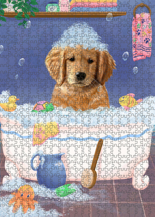 Rub A Dub Dog In A Tub Golden Retriever Dog Portrait Jigsaw Puzzle for Adults Animal Interlocking Puzzle Game Unique Gift for Dog Lover's with Metal Tin Box PZL282