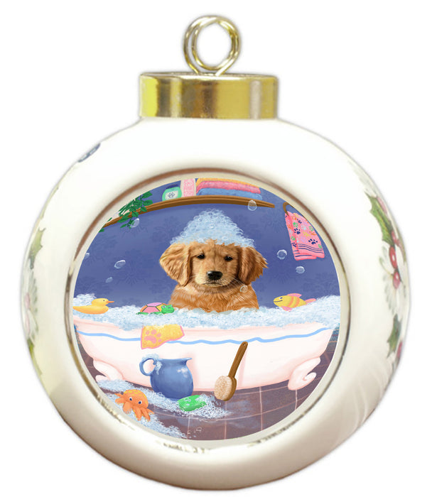 Rub A Dub Dog In A Tub Golden Retriever Dog Round Ball Christmas Ornament RBPOR58594
