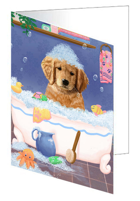 Rub A Dub Dog In A Tub Golden Retriever Dog Handmade Artwork Assorted Pets Greeting Cards and Note Cards with Envelopes for All Occasions and Holiday Seasons GCD79424