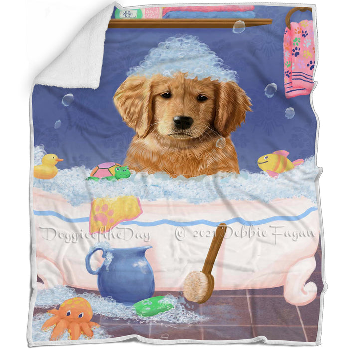 Rub A Dub Dog In A Tub Golden Retriever Dog Blanket BLNKT143076
