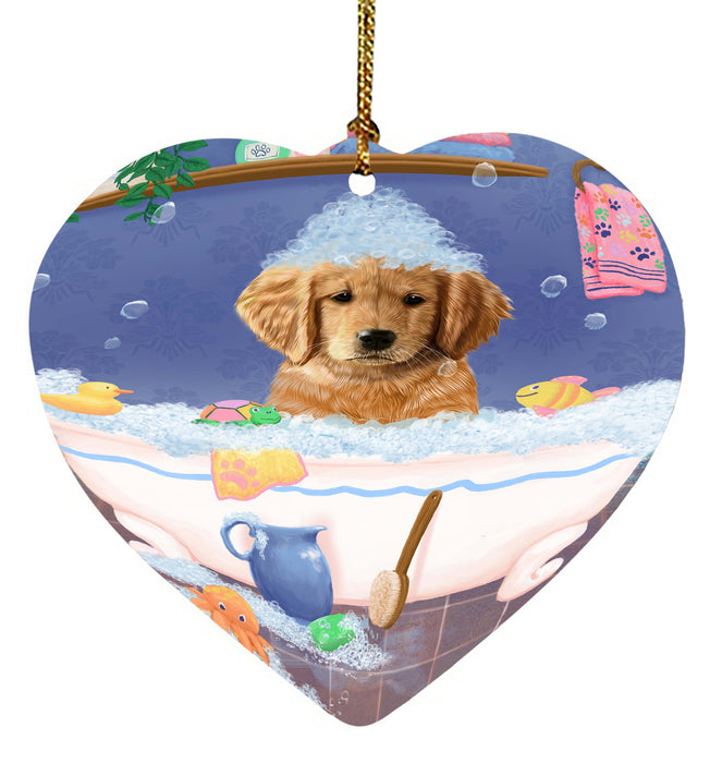 Rub A Dub Dog In A Tub Golden Retriever Dog Heart Christmas Ornament HPORA58610