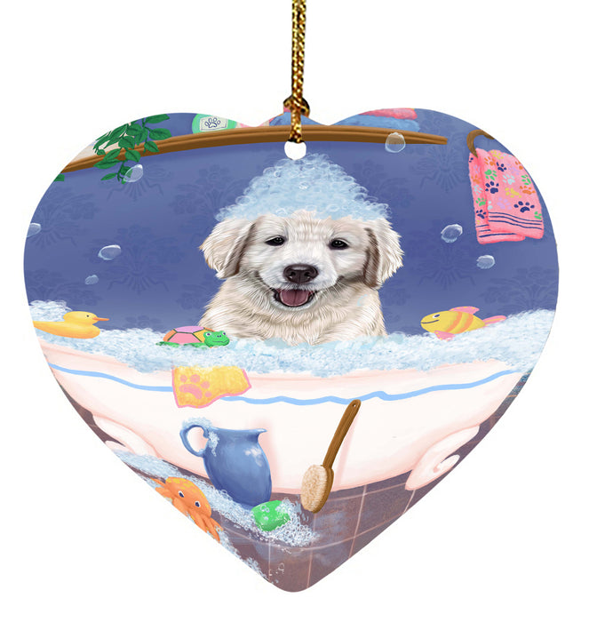 Rub A Dub Dog In A Tub Golden Retriever Dog Heart Christmas Ornament HPORA58611