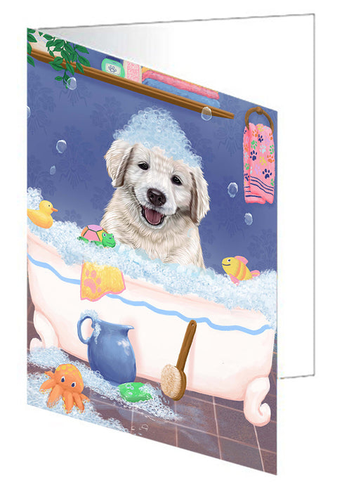 Rub A Dub Dog In A Tub Golden Retriever Dog Handmade Artwork Assorted Pets Greeting Cards and Note Cards with Envelopes for All Occasions and Holiday Seasons GCD79427
