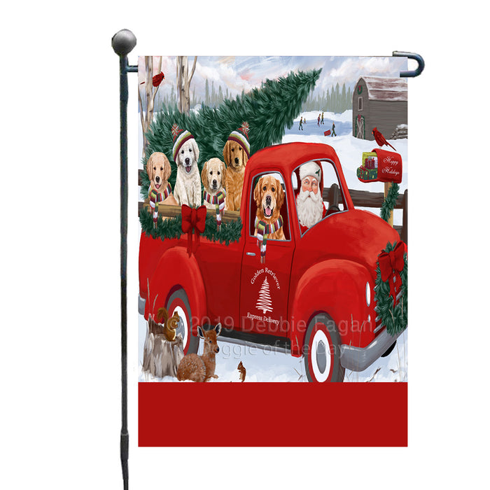 Personalized Christmas Santa Red Truck Express Delivery Golden Retriever Dogs Custom Garden Flags GFLG-DOTD-A57653