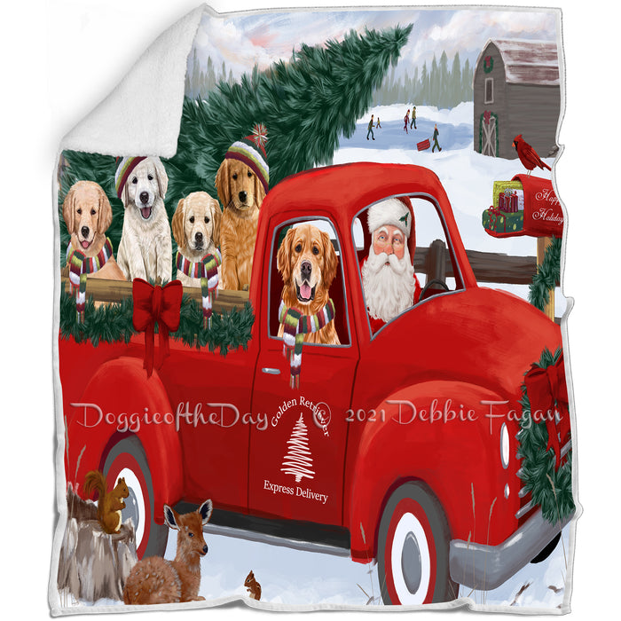 Christmas Santa Express Delivery Red Truck Golden Retrievers Dog Family Blanket BLNKT112701