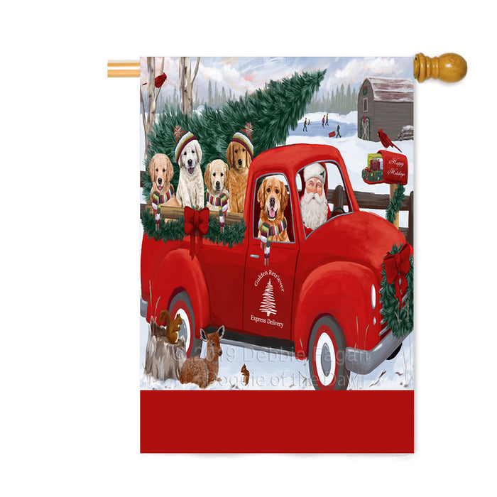 Personalized Christmas Santa Red Truck Express Delivery Golden Retriever Dogs Custom House Flag FLG-DOTD-A57709