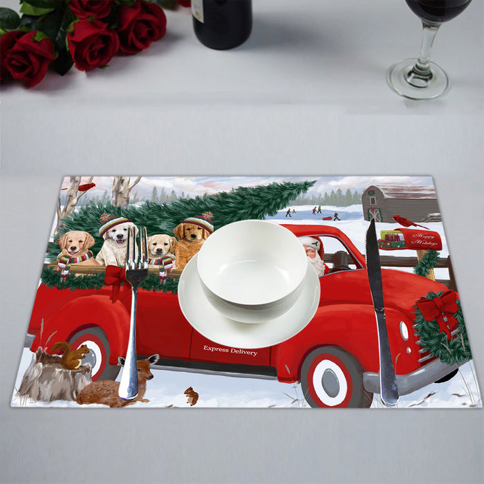 Christmas Santa Express Delivery Red Truck Golden Retriever Dogs Placemat