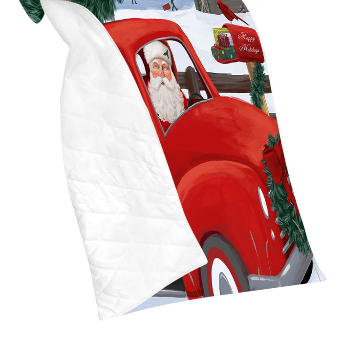 Christmas Santa Express Delivery Red Truck Golden Retriever Dogs Quilt