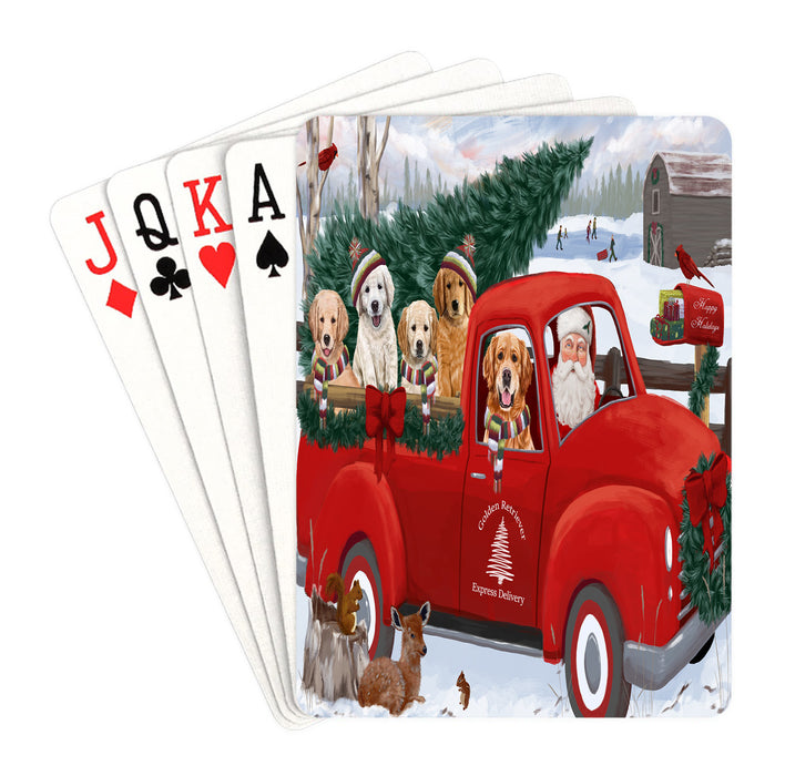 Christmas Santa Express Delivery Red Truck Golden Retriever Dogs Playing Card Decks