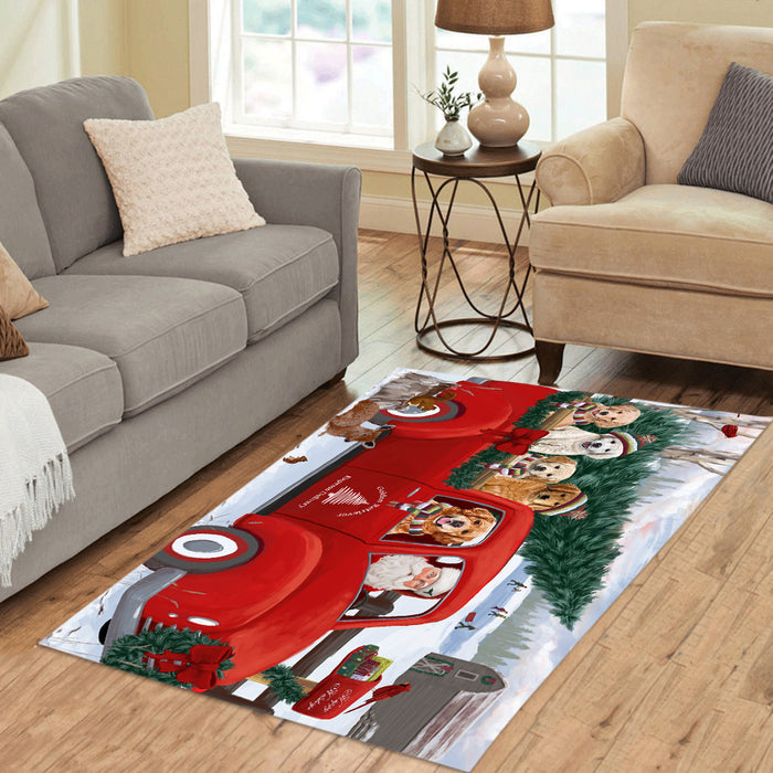 Christmas Santa Express Delivery Red Truck Golden Retriever Dogs Area Rug