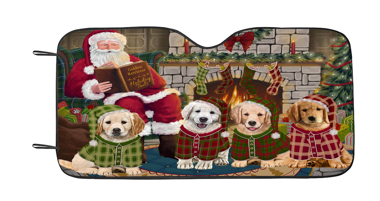 Christmas Cozy Holiday Fire Tails Golden Retriever Dogs Car Sun Shade