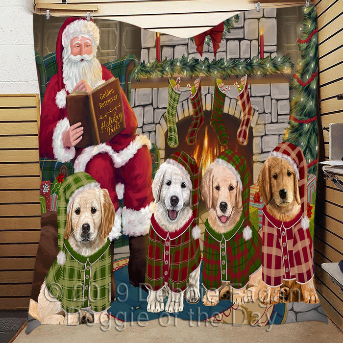 Christmas Cozy Holiday Fire Tails Golden Retriever Dogs Quilt