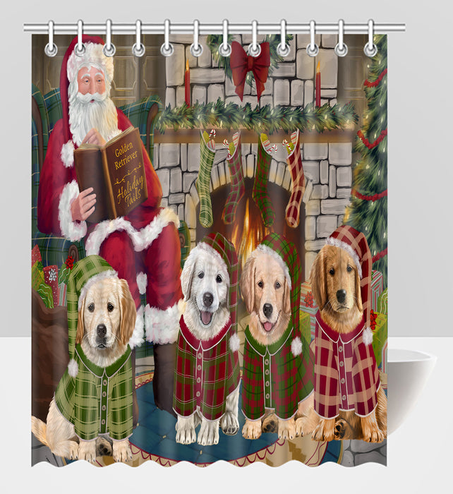 Christmas Cozy Holiday Fire Tails Golden Retriever Dogs Shower Curtain