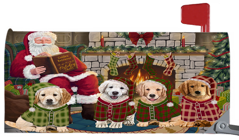 Christmas Cozy Holiday Fire Tails Golden Retriever Dogs 6.5 x 19 Inches Magnetic Mailbox Cover Post Box Cover Wraps Garden Yard Décor MBC48904