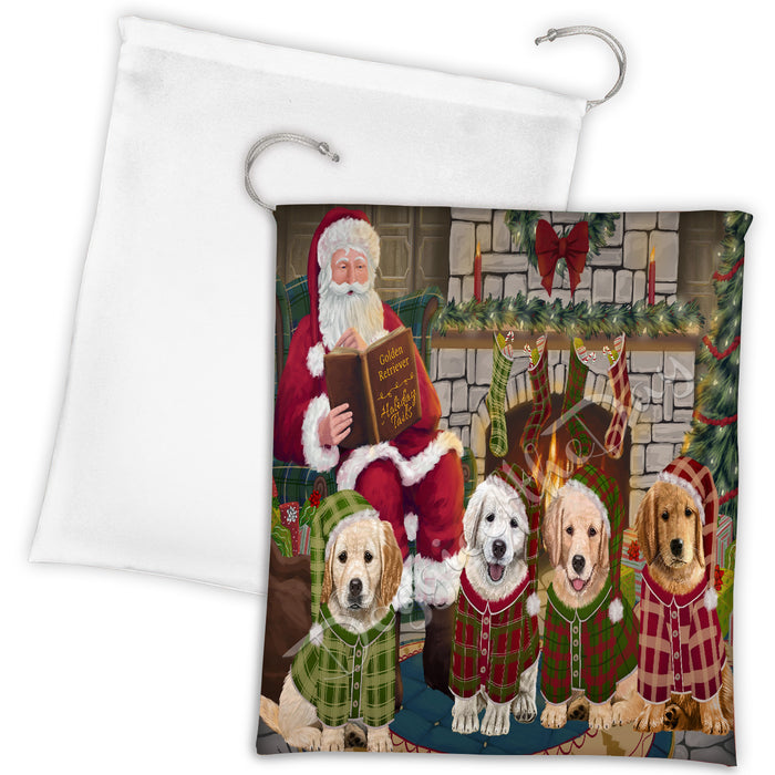Christmas Cozy Holiday Fire Tails Golden Retriever Dogs Drawstring Laundry or Gift Bag LGB48503
