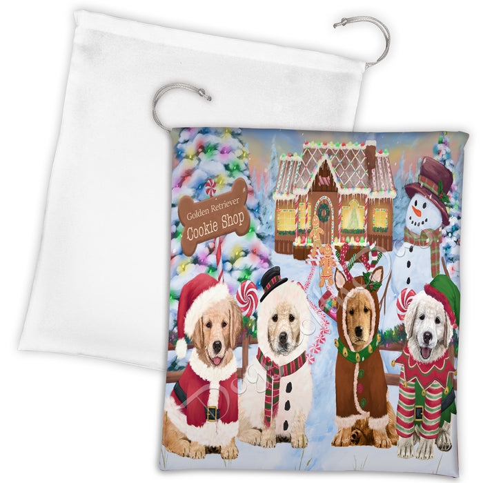 Holiday Gingerbread Cookie Golden Retriever Dogs Shop Drawstring Laundry or Gift Bag LGB48600