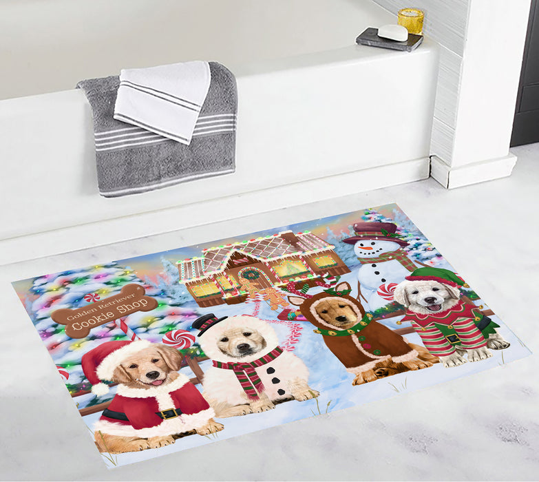 Holiday Gingerbread Cookie Golden Retriever Dogs Bath Mat