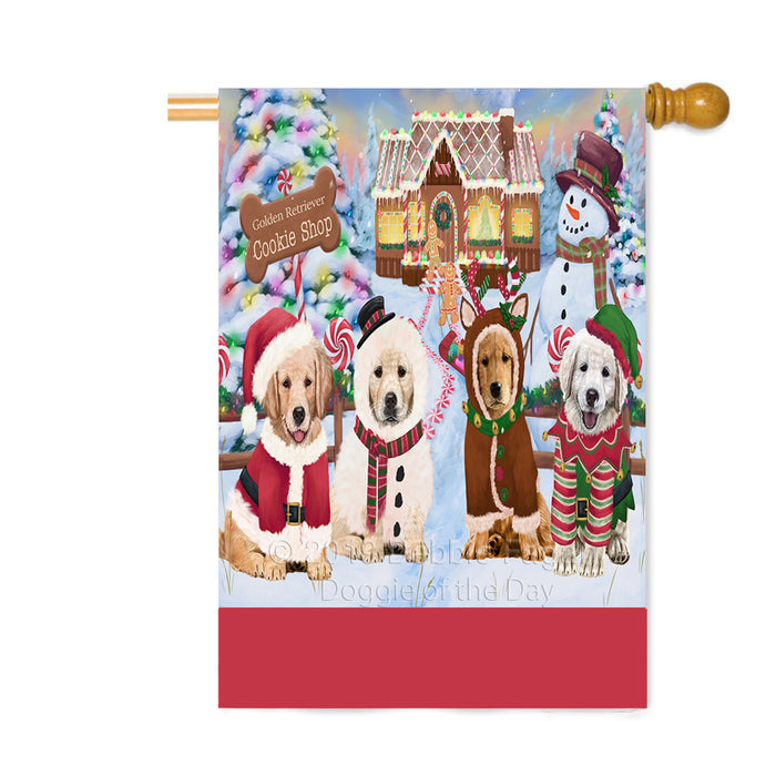 Personalized Holiday Gingerbread Cookie Shop Golden Retriever Dogs Custom House Flag FLG-DOTD-A59262