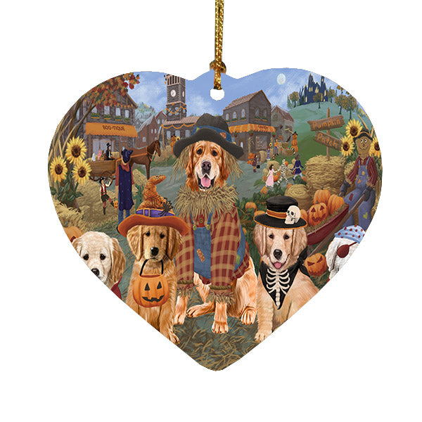 Halloween 'Round Town Golden Retriever Dogs Heart Christmas Ornament HPOR57498