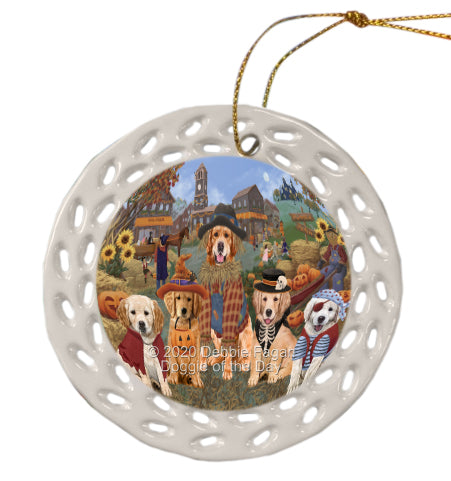 Halloween 'Round Town Golden Retriever Dogs Doily Ornament DPOR58035