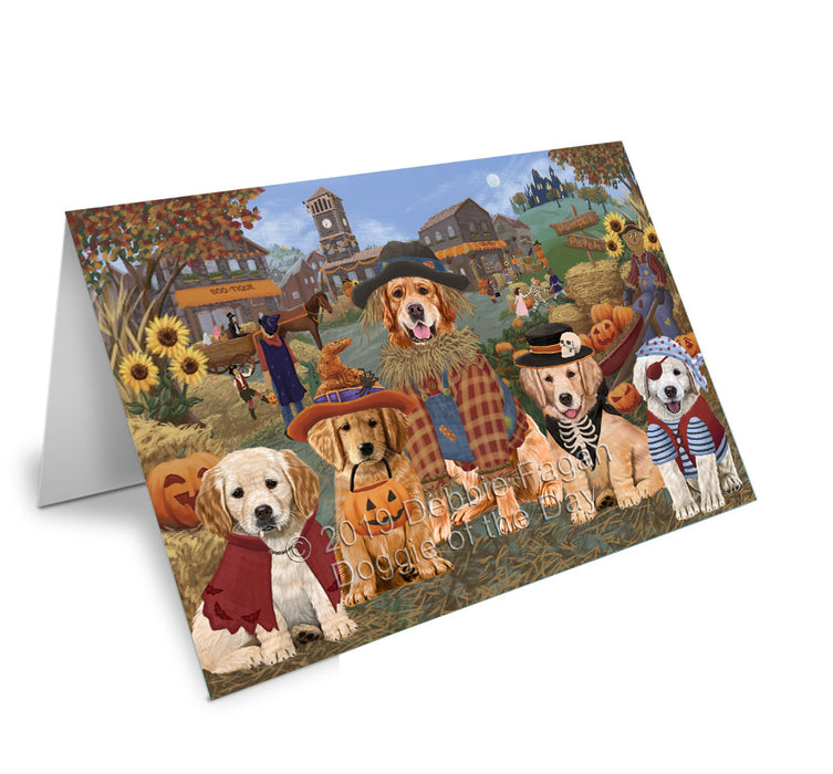 Halloween 'Round Town Golden Retriever Dogs Handmade Artwork Assorted Pets Greeting Cards and Note Cards with Envelopes for All Occasions and Holiday Seasons GCD77840
